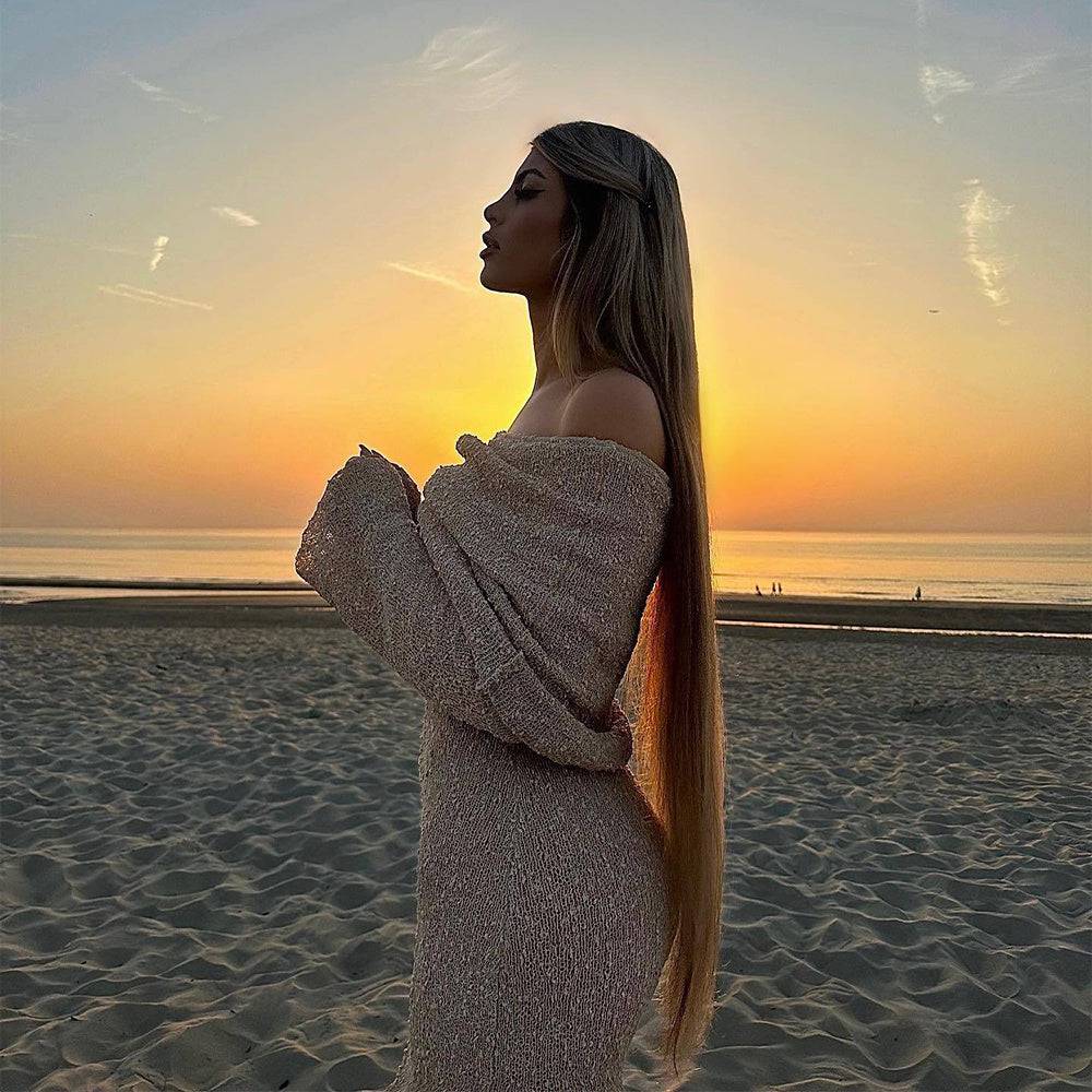 New One-shoulder Knitted Long-sleeved Dress Sexy Beach Holiday Long Dresses Womens Clothing - ALL-IN-ONE GENSTORE & SERVICES