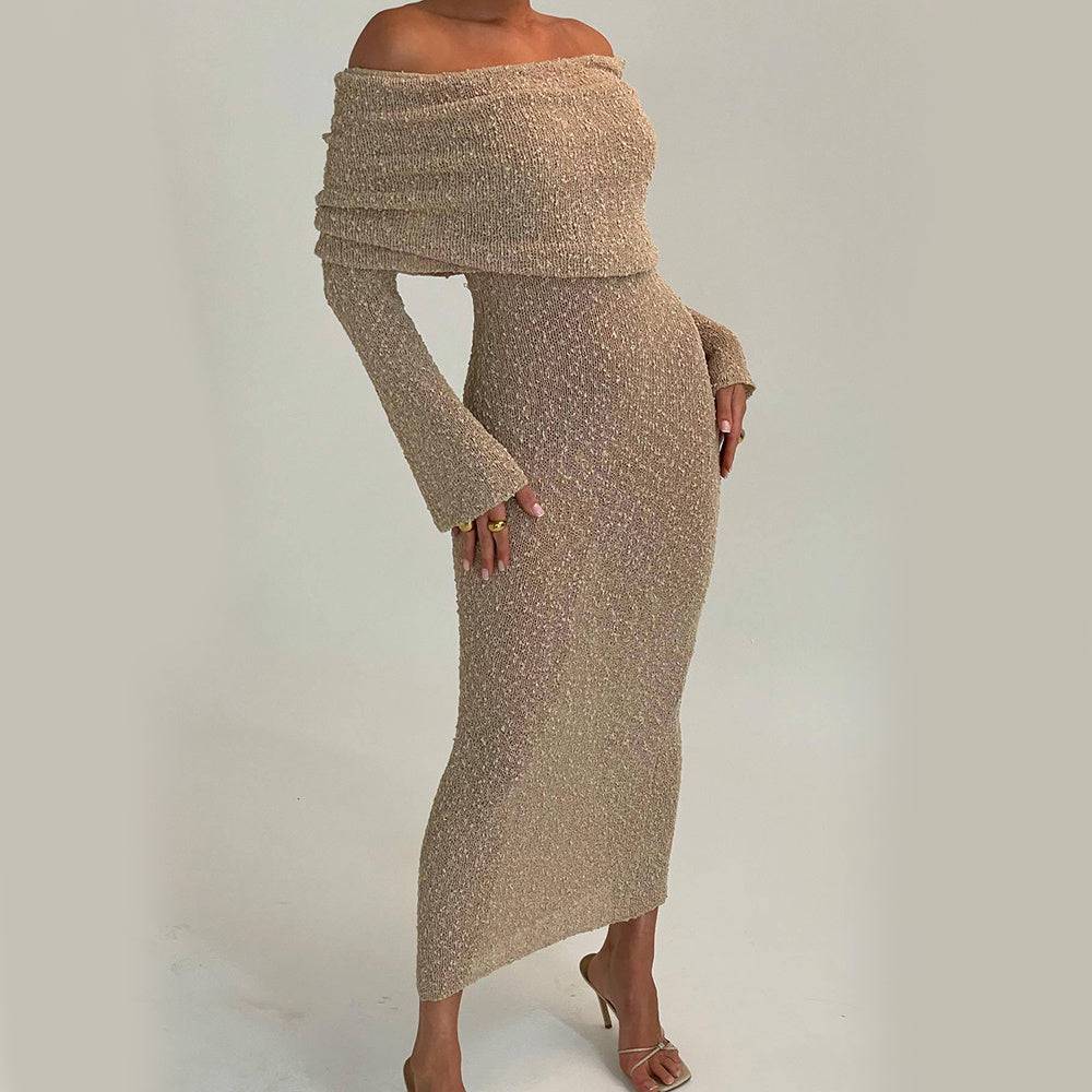 New One-shoulder Knitted Long-sleeved Dress Sexy Beach Holiday Long Dresses Womens Clothing - ALL-IN-ONE GENSTORE & SERVICES