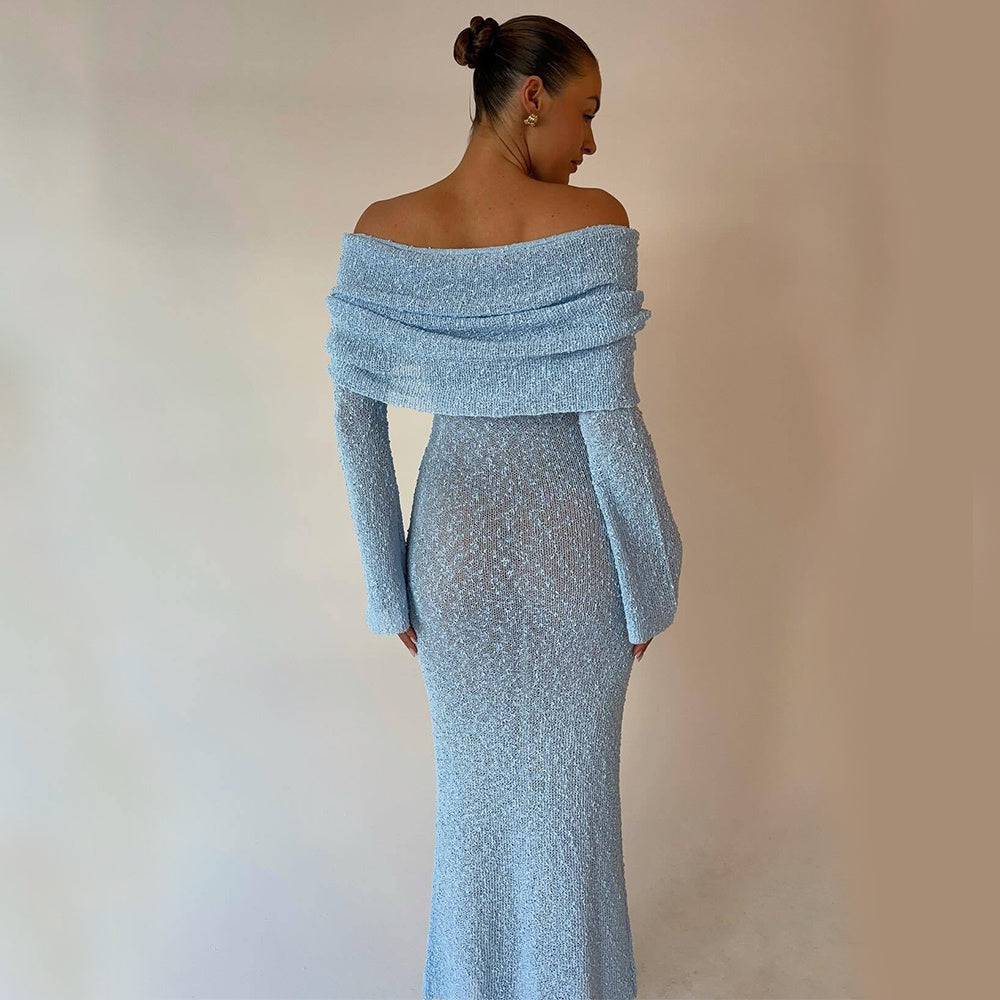 New One-shoulder Knitted Long-sleeved Dress Sexy Beach Holiday Long Dresses Womens Clothing - ALL-IN-ONE GENSTORE & SERVICES