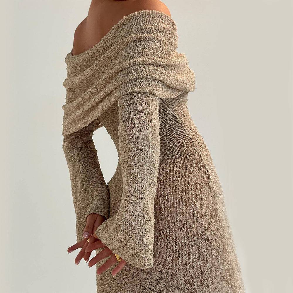 New One-shoulder Knitted Long-sleeved Dress Sexy Beach Holiday Long Dresses Womens Clothing - ALL-IN-ONE GENSTORE & SERVICES