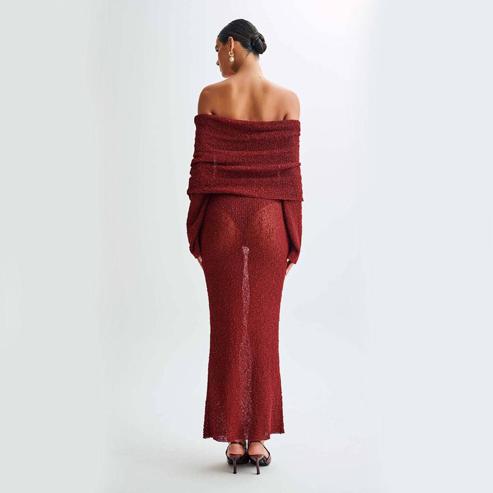 New One-shoulder Knitted Long-sleeved Dress Sexy Beach Holiday Long Dresses Womens Clothing - ALL-IN-ONE GENSTORE & SERVICES