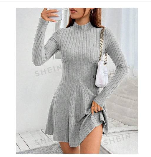 New Fall Women's Clothing Slim Fit Sunken Stripe Long Sleeve Fleece Dress - ALL-IN-ONE GENSTORE & SERVICES