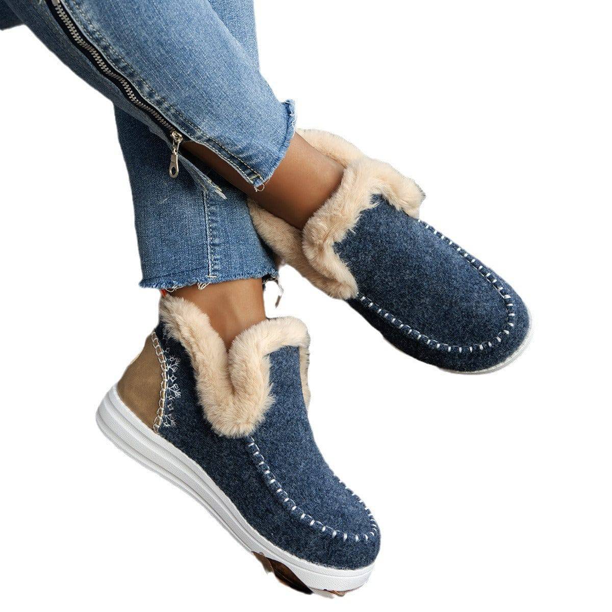 Plus Size Fleece-lined Thicker Raw Edge Warm Flat Bottom Cotton Shoes - ALL-IN-ONE GENSTORE & SERVICES