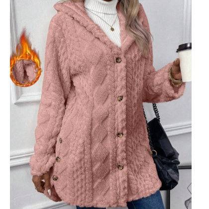 European And American Hooded Solid Color Cardigan Button Long Sleeve Coat - ALL-IN-ONE GENSTORE & SERVICES
