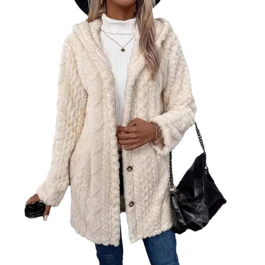 European And American Hooded Solid Color Cardigan Button Long Sleeve Coat - ALL-IN-ONE GENSTORE & SERVICES