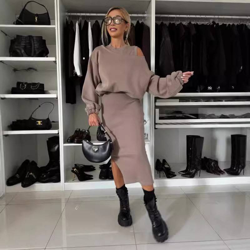 Off-neck Batwing Sleeve Short Sweater Vest Long Skirt Suit - ALL-IN-ONE GENSTORE & SERVICES