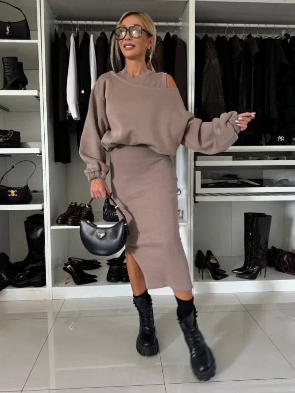Off-neck Batwing Sleeve Short Sweater Vest Long Skirt Suit - ALL-IN-ONE GENSTORE & SERVICES