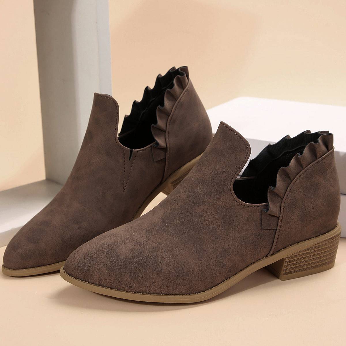 Flat Chunky Heel Fashion Shoes Women's Solid Color Pointed Martin Boots - ALL-IN-ONE GENSTORE & SERVICES