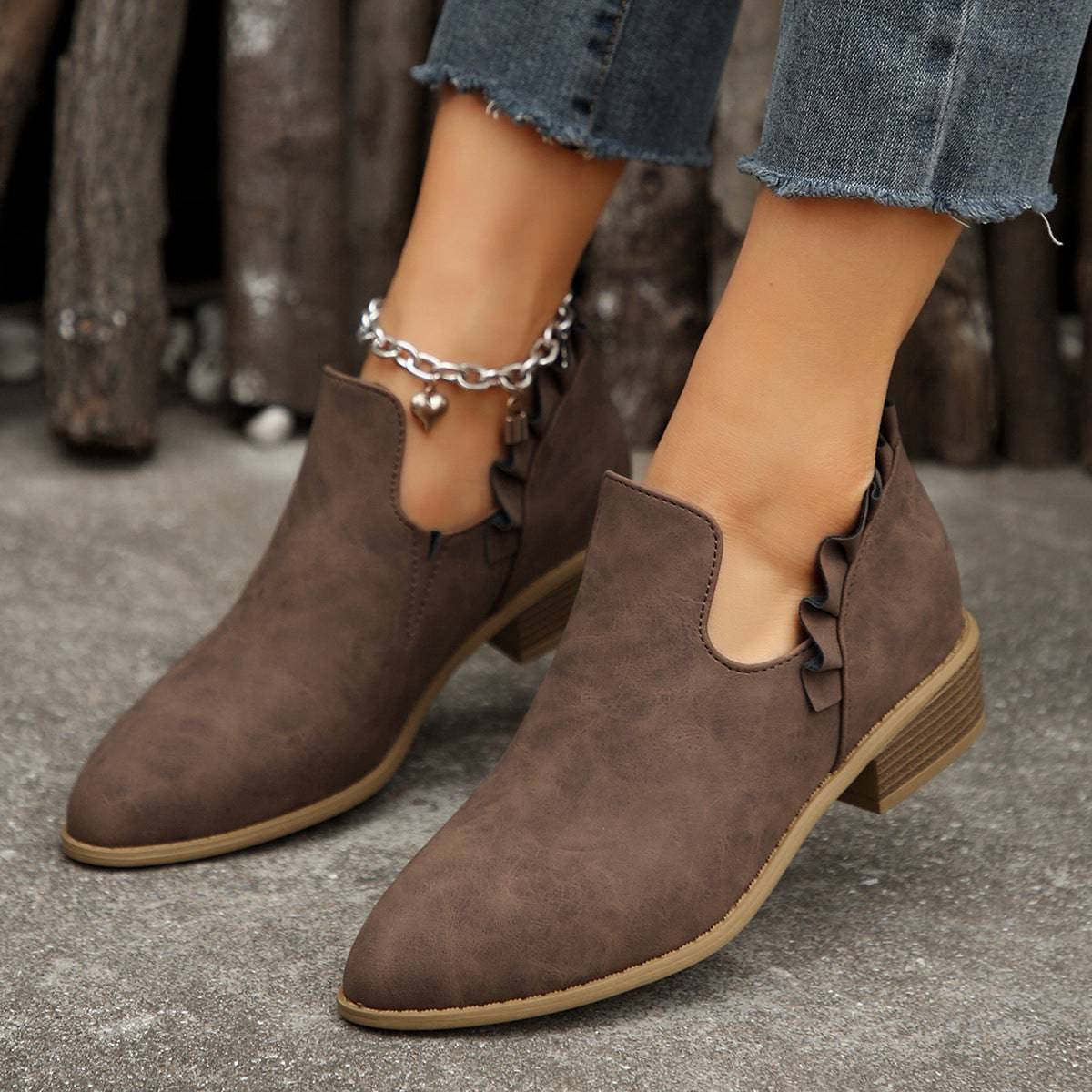 Flat Chunky Heel Fashion Shoes Women's Solid Color Pointed Martin Boots - ALL-IN-ONE GENSTORE & SERVICES