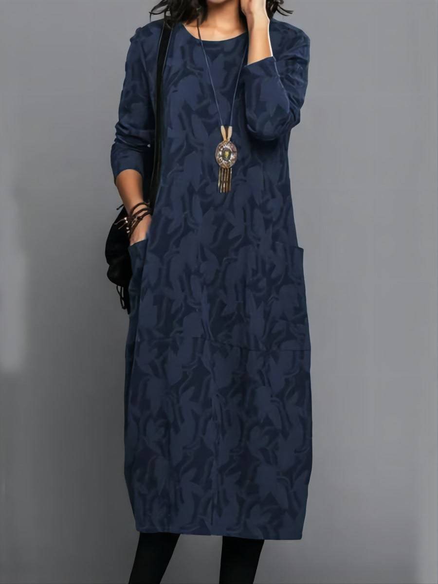 Retro Crew Neck Mid-waist Sleeve Knitted Mid-length A- Line Dress - ALL-IN-ONE GENSTORE & SERVICES