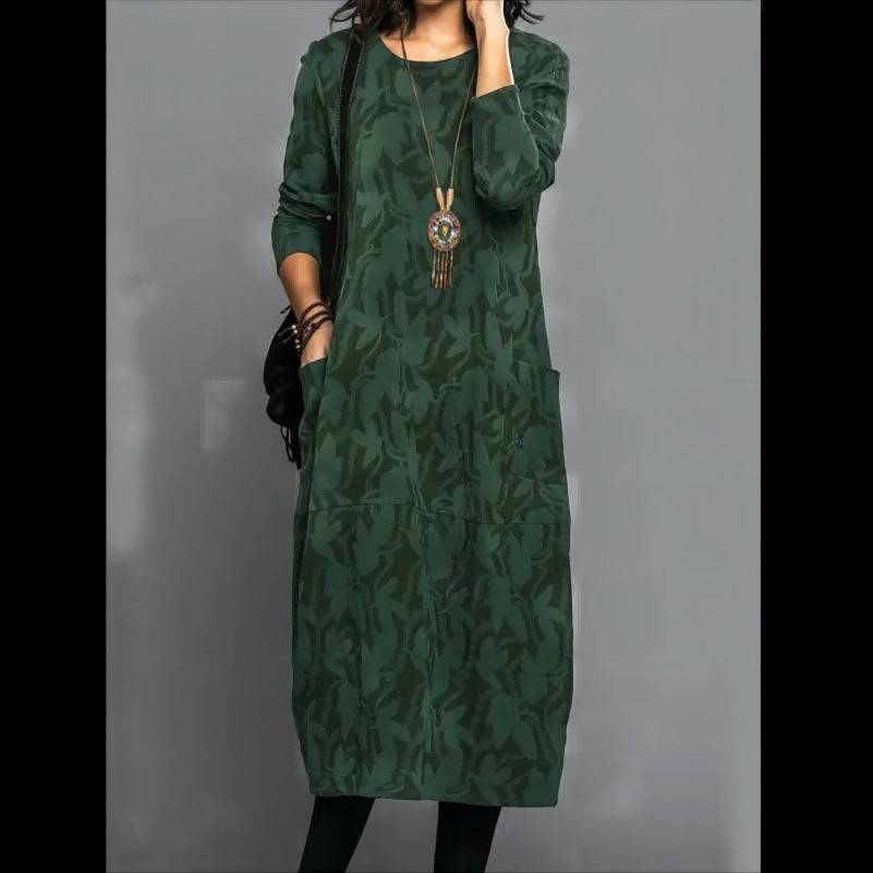 Retro Crew Neck Mid-waist Sleeve Knitted Mid-length A- Line Dress - ALL-IN-ONE GENSTORE & SERVICES