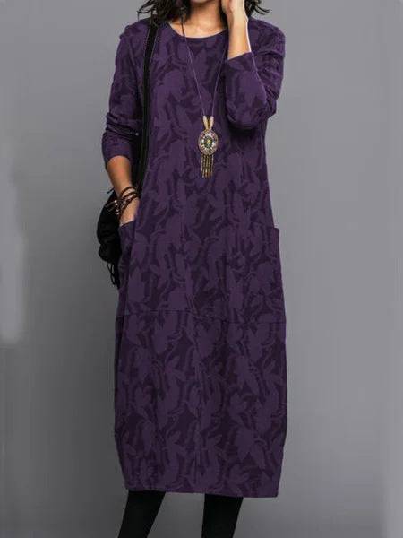 Retro Crew Neck Mid-waist Sleeve Knitted Mid-length A- Line Dress - ALL-IN-ONE GENSTORE & SERVICES