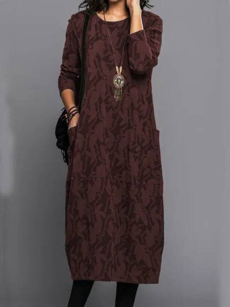 Retro Crew Neck Mid-waist Sleeve Knitted Mid-length A- Line Dress - ALL-IN-ONE GENSTORE & SERVICES