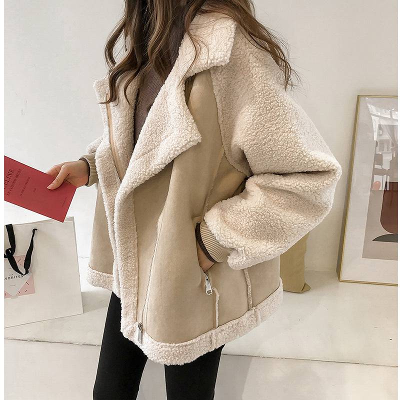 Suede Jacket Women Short Lamb Velvet Motorcycle Jacket - ALL-IN-ONE GENSTORE & SERVICES