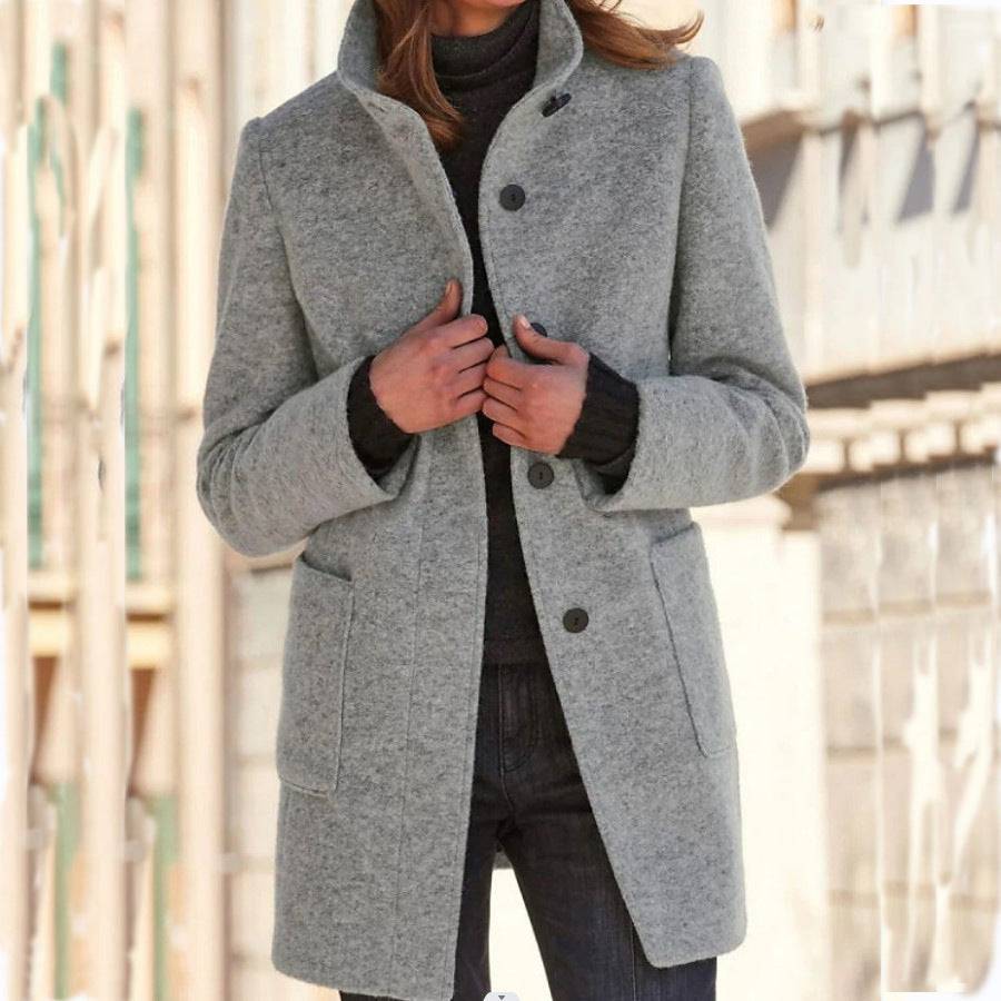Fashion Stand Collar Woolen Coat With Pockets Fall Winter Casual Button Outwear For Women Clothing - ALL-IN-ONE GENSTORE & SERVICES
