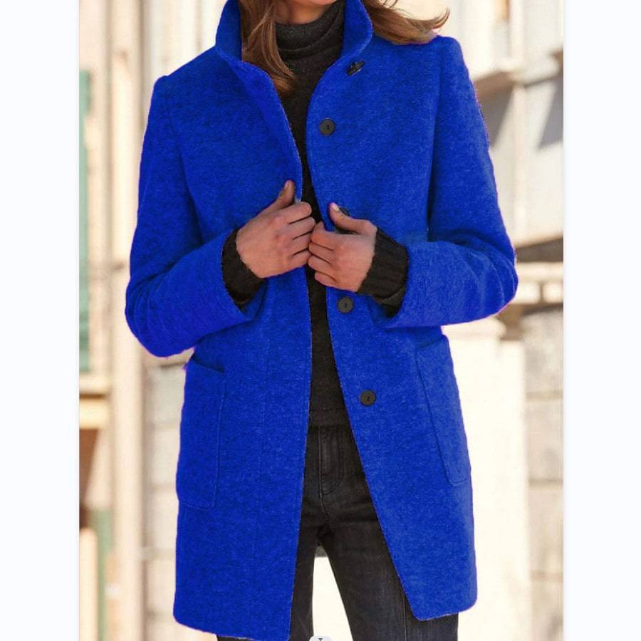 Fashion Stand Collar Woolen Coat With Pockets Fall Winter Casual Button Outwear For Women Clothing - ALL-IN-ONE GENSTORE & SERVICES
