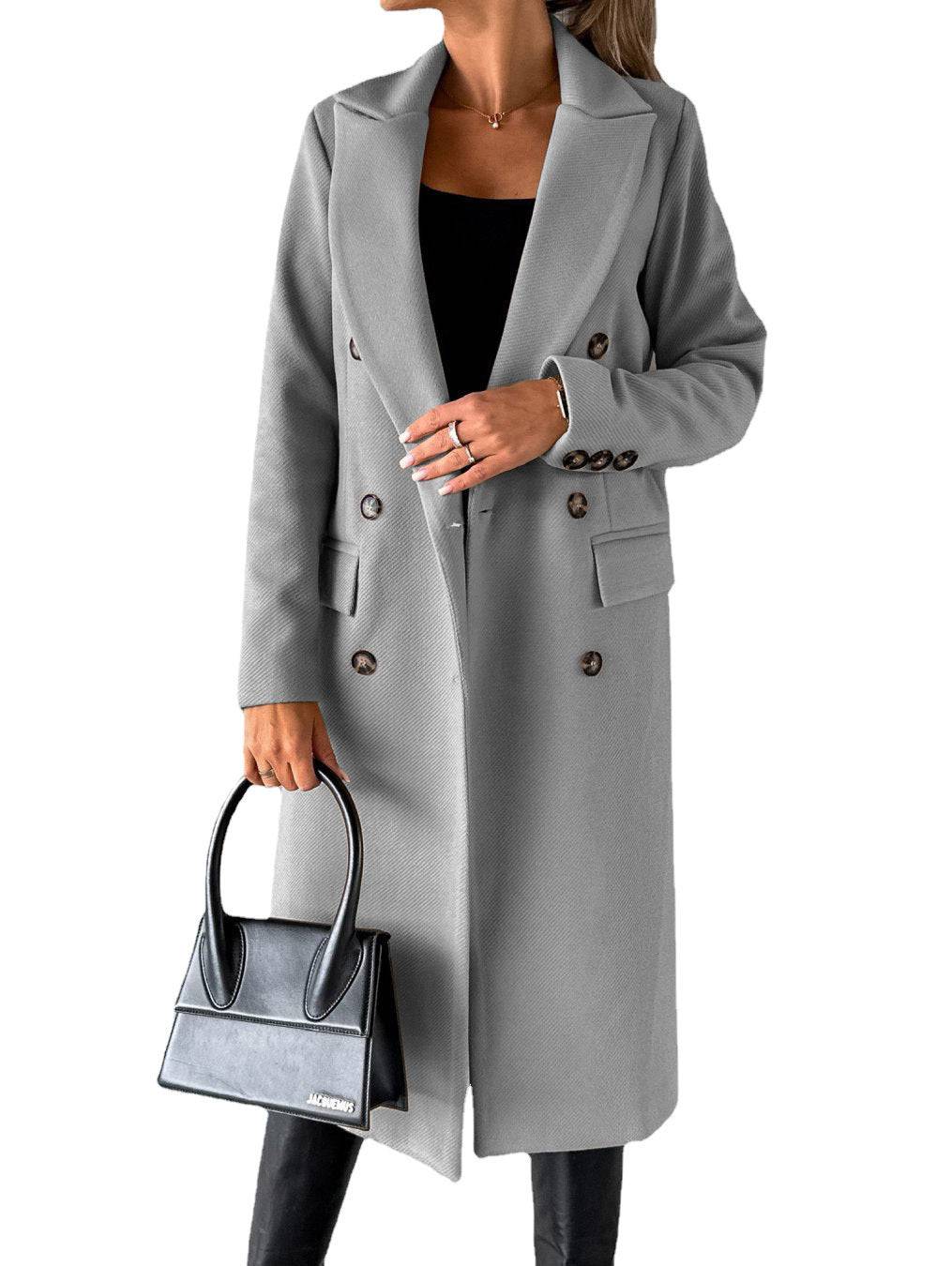 Long Sleeve Lapel Coat Winter Fashion Solid Double Breasted Slim Long Jacket Womens Clothing - ALL-IN-ONE GENSTORE & SERVICES