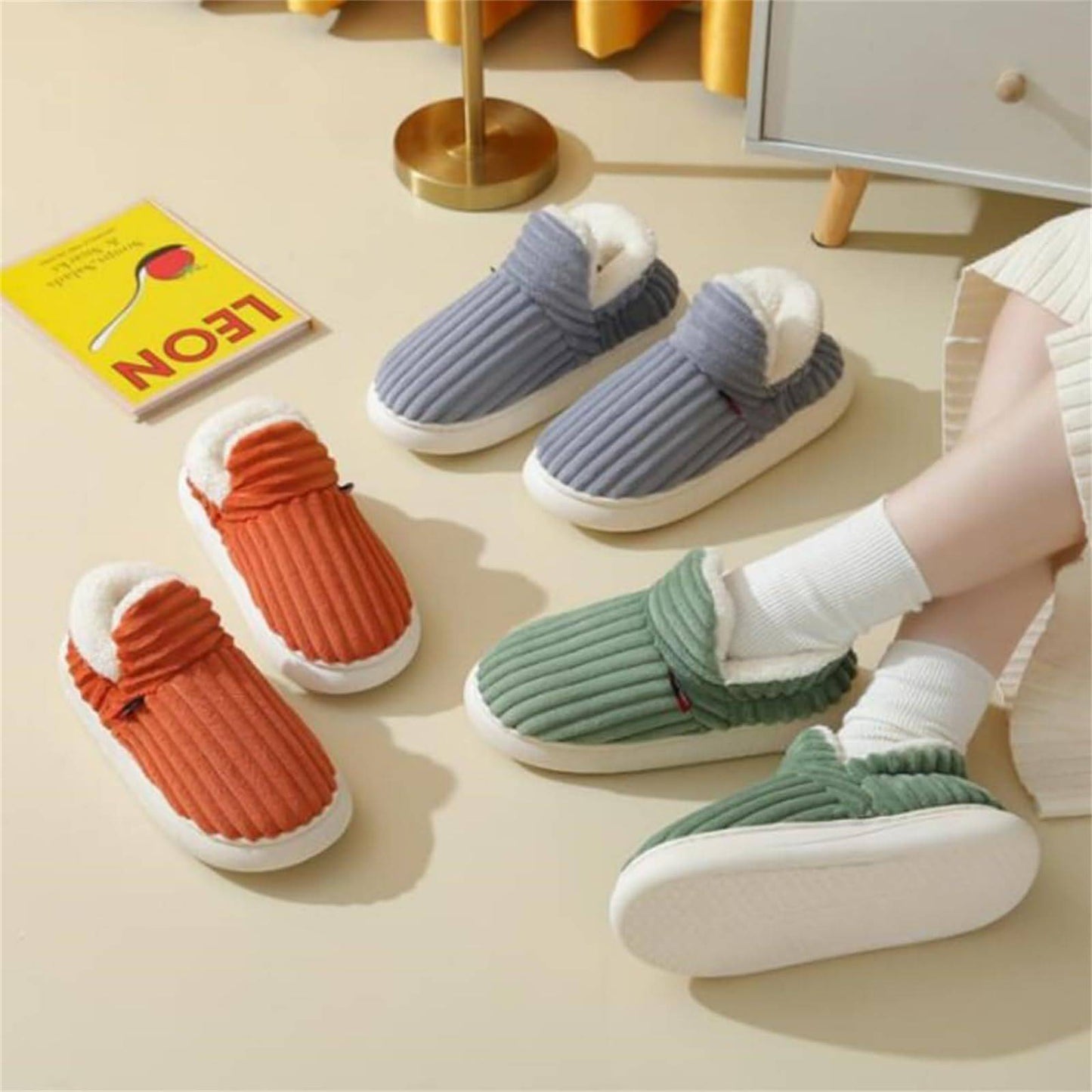 Men Winter New Women Cotton Slippers Outdoor Fashion Couple Slippers Warm Indoor Bedroom Cotton Plush Shoes Fleece Fluffy - ALL-IN-ONE GENSTORE & SERVICES