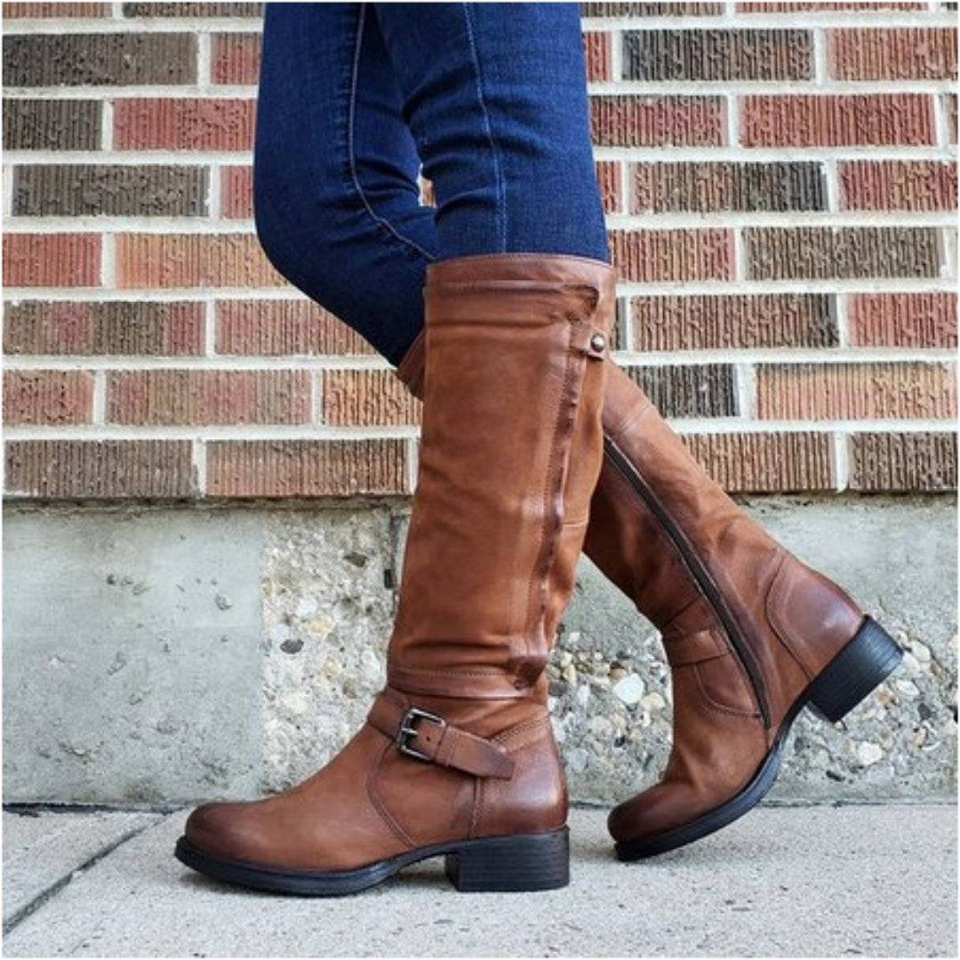 Round Toe Low Heel High Leg Boot - ALL-IN-ONE GENSTORE & SERVICES
