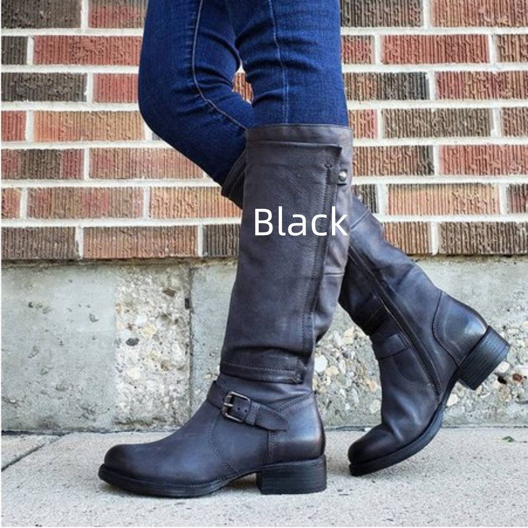 Round Toe Low Heel High Leg Boot - ALL-IN-ONE GENSTORE & SERVICES