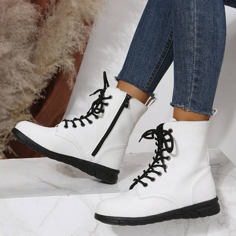 Round Toe Martin Shoes Mid-calf Length Large Size Leather Boots - ALL-IN-ONE GENSTORE & SERVICES