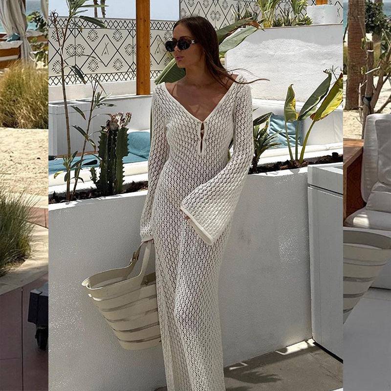 Solid Color Knitted Hollow-out Beach Swimsuit Blouse Sun-proof Women's Skirt - ALL-IN-ONE GENSTORE & SERVICES