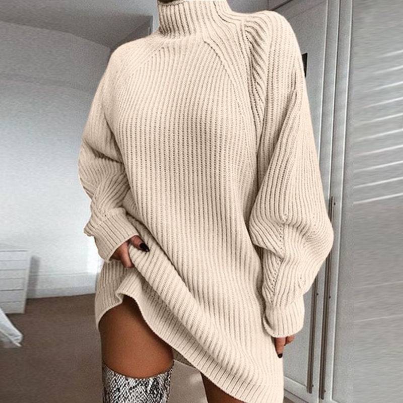 Long Sweater Dress with Solid Turtleneck for Women - ALL-IN-ONE GENSTORE & SERVICES