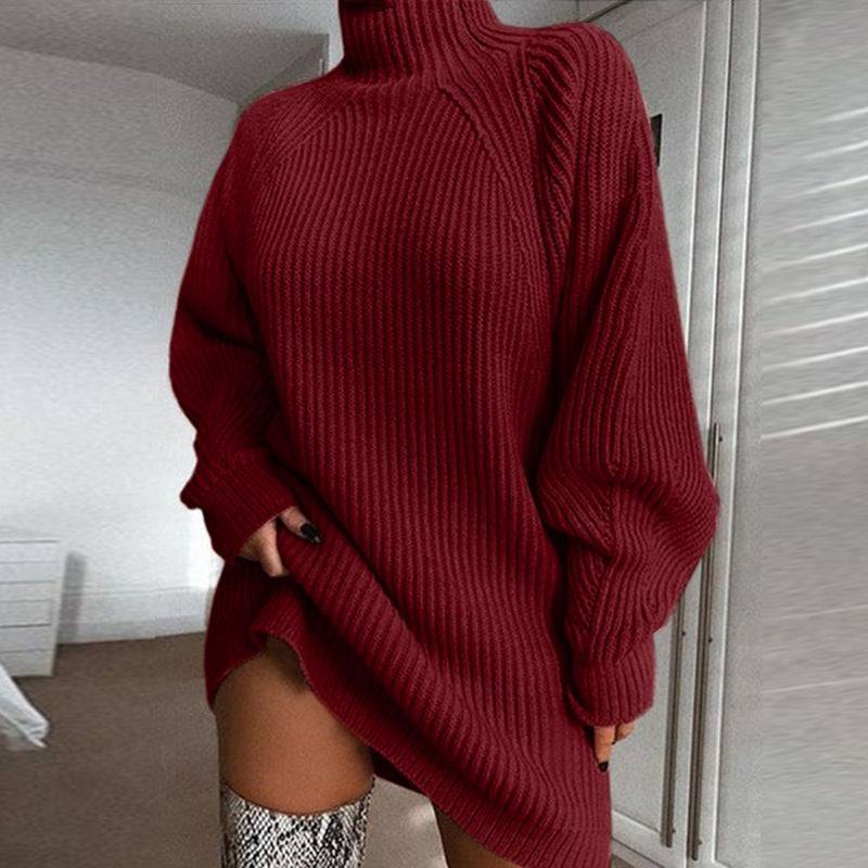 Long Sweater Dress with Solid Turtleneck for Women - ALL-IN-ONE GENSTORE & SERVICES