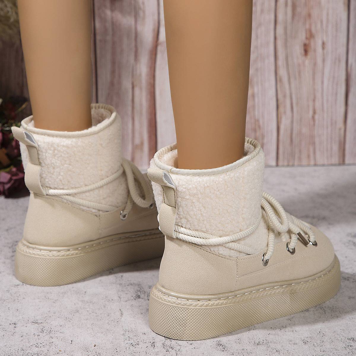 Fashion Lace-up Snow Boots Winter Flat Thick-soled Height-enhancing Cotton Shoes For Women Casual Warm Short Boot - ALL-IN-ONE GENSTORE & SERVICES