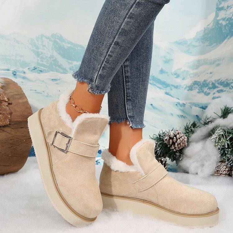 Winter Buckle Snow Boots Fashion Flat Thick-soled Cotton Shoes Round Toe Plus Velvet Warm Ankle Boot For Women - ALL-IN-ONE GENSTORE & SERVICES