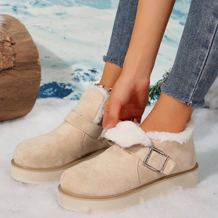 Winter Buckle Snow Boots Fashion Flat Thick-soled Cotton Shoes Round Toe Plus Velvet Warm Ankle Boot For Women - ALL-IN-ONE GENSTORE & SERVICES