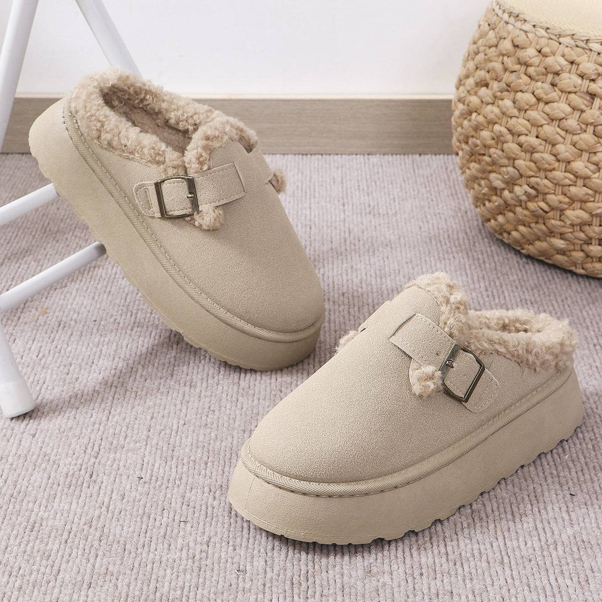 Fashion Thick-soled Plush Buckle Cotton Slippers Winter Indoor And Outdoor Casual Warm Shoes Women Garden Slipper - ALL-IN-ONE GENSTORE & SERVICES