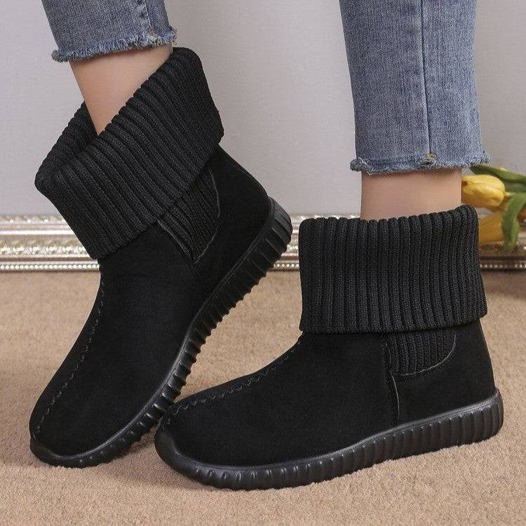 Flat Ankle Boots With Reversible Knitted Design Winter Fashion Comfortable Snow Boot For Women Shoes - ALL-IN-ONE GENSTORE & SERVICES