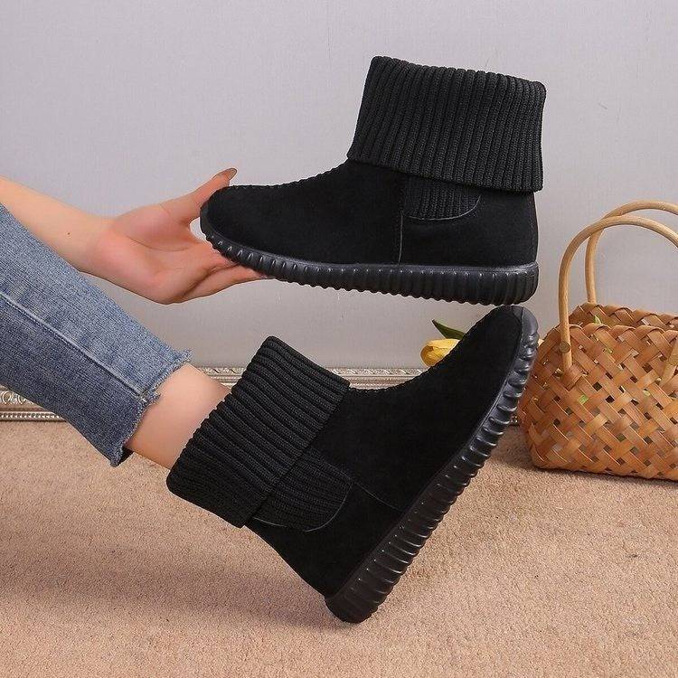 Flat Ankle Boots With Reversible Knitted Design Winter Fashion Comfortable Snow Boot For Women Shoes - ALL-IN-ONE GENSTORE & SERVICES