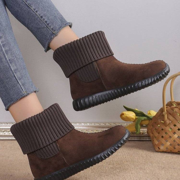 Flat Ankle Boots With Reversible Knitted Design Winter Fashion Comfortable Snow Boot For Women Shoes - ALL-IN-ONE GENSTORE & SERVICES