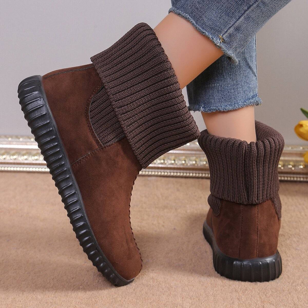 Flat Ankle Boots With Reversible Knitted Design Winter Fashion Comfortable Snow Boot For Women Shoes - ALL-IN-ONE GENSTORE & SERVICES
