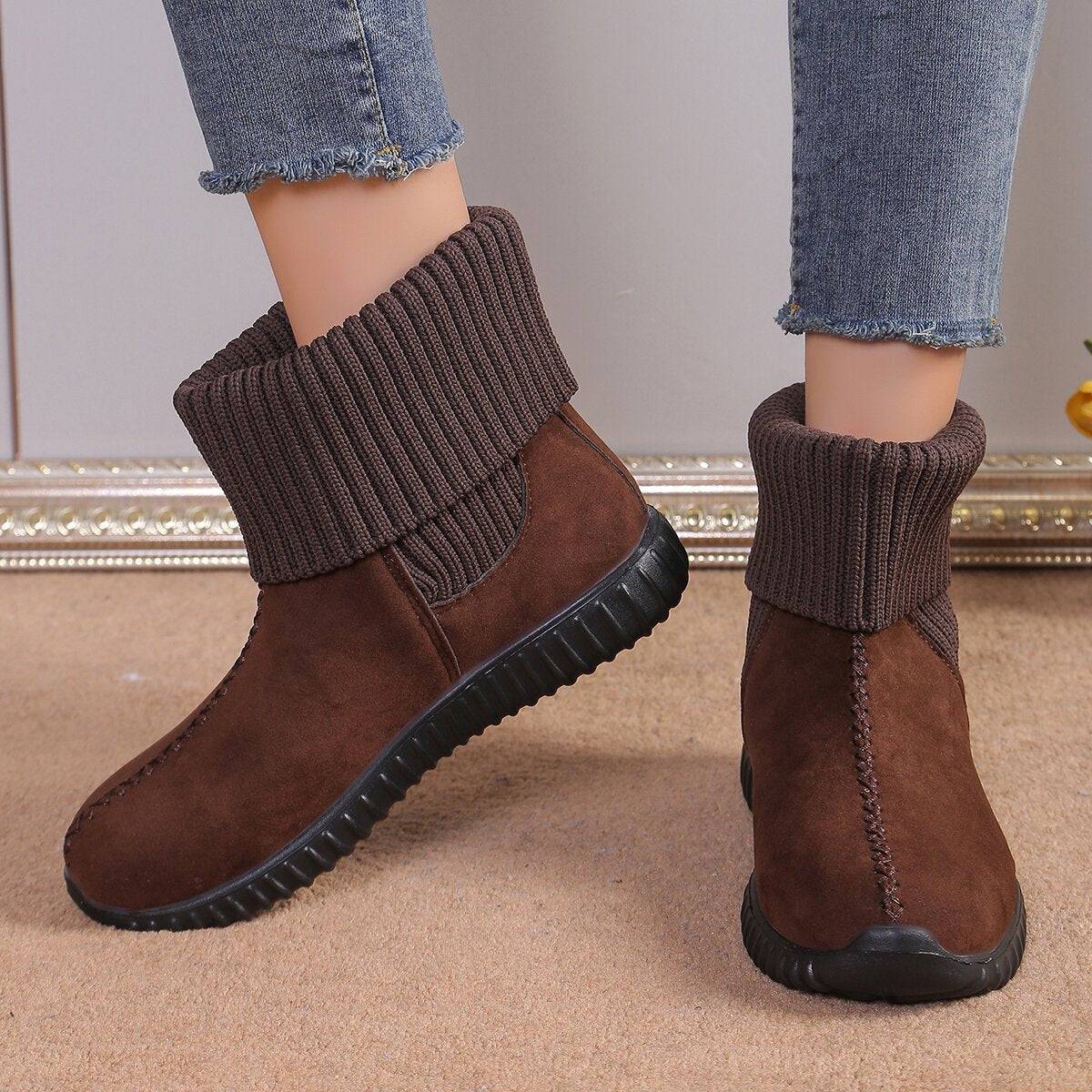 Flat Ankle Boots With Reversible Knitted Design Winter Fashion Comfortable Snow Boot For Women Shoes - ALL-IN-ONE GENSTORE & SERVICES