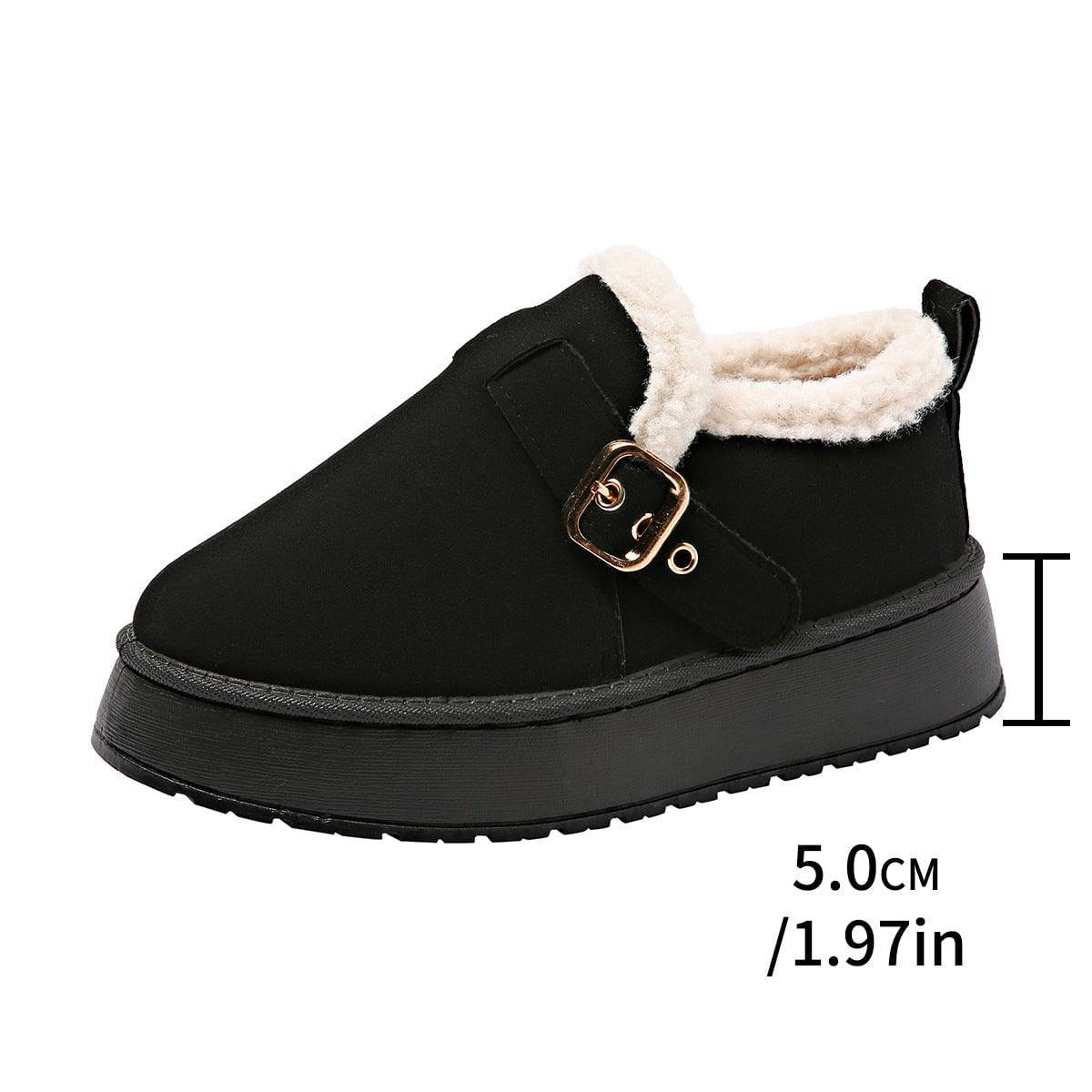 Fashion Round Toe Ankle Boots With Buckle Design Winter Warm Thickened Cotton Shoes Suede Flat Boot For Women - ALL-IN-ONE GENSTORE & SERVICES