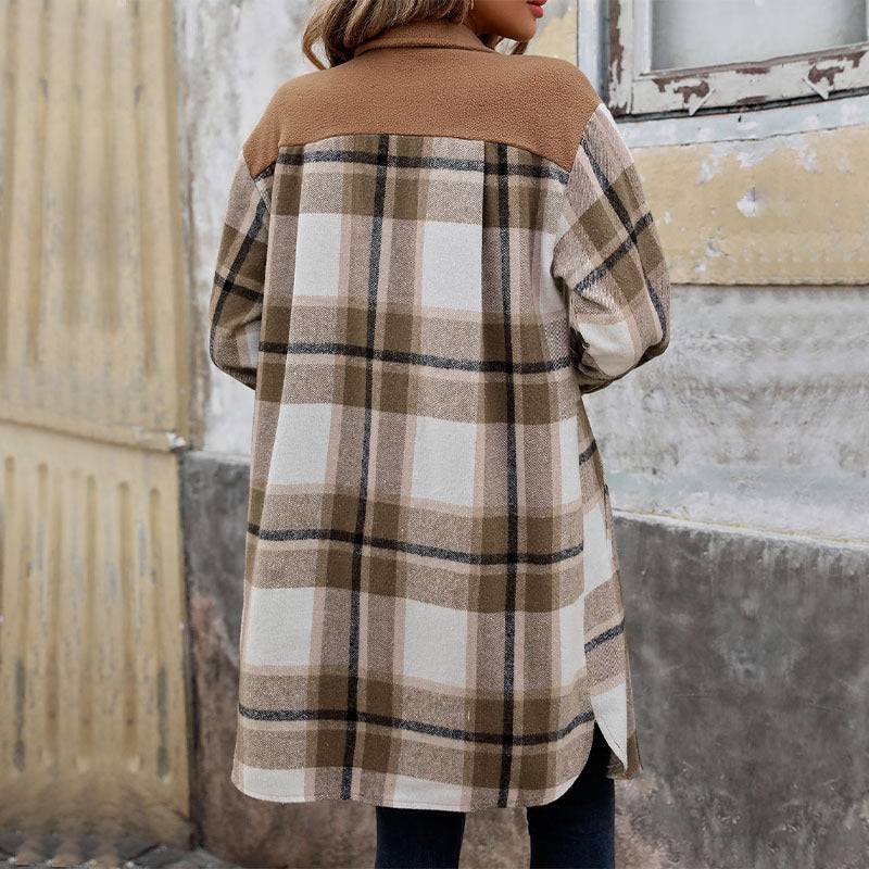New Brushed Plaid Long Coat With Pockets Fashion Winter Jacket Outwear Women's Clothing - ALL-IN-ONE GENSTORE & SERVICES