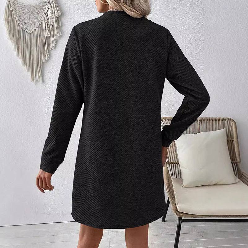 Fall Oblique Checkered Texture Dress Fashion Casual Solid Color Round Neck Long-sleeved Women's Clothing - ALL-IN-ONE GENSTORE & SERVICES