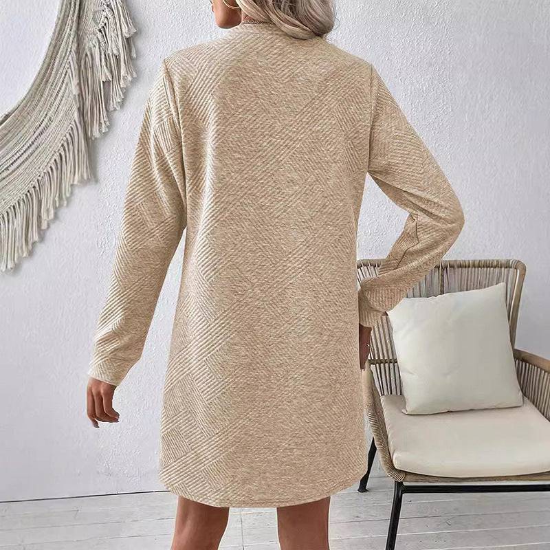 Fall Oblique Checkered Texture Dress Fashion Casual Solid Color Round Neck Long-sleeved Women's Clothing - ALL-IN-ONE GENSTORE & SERVICES