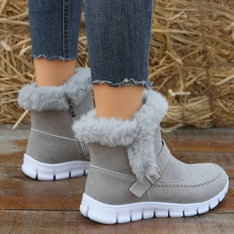 New Snow Boots Winter Warm Thickened Solid Color Plush Ankle Boots With Buckle Design Plus Velvet Flat Shoes For Women - ALL-IN-ONE GENSTORE & SERVICES