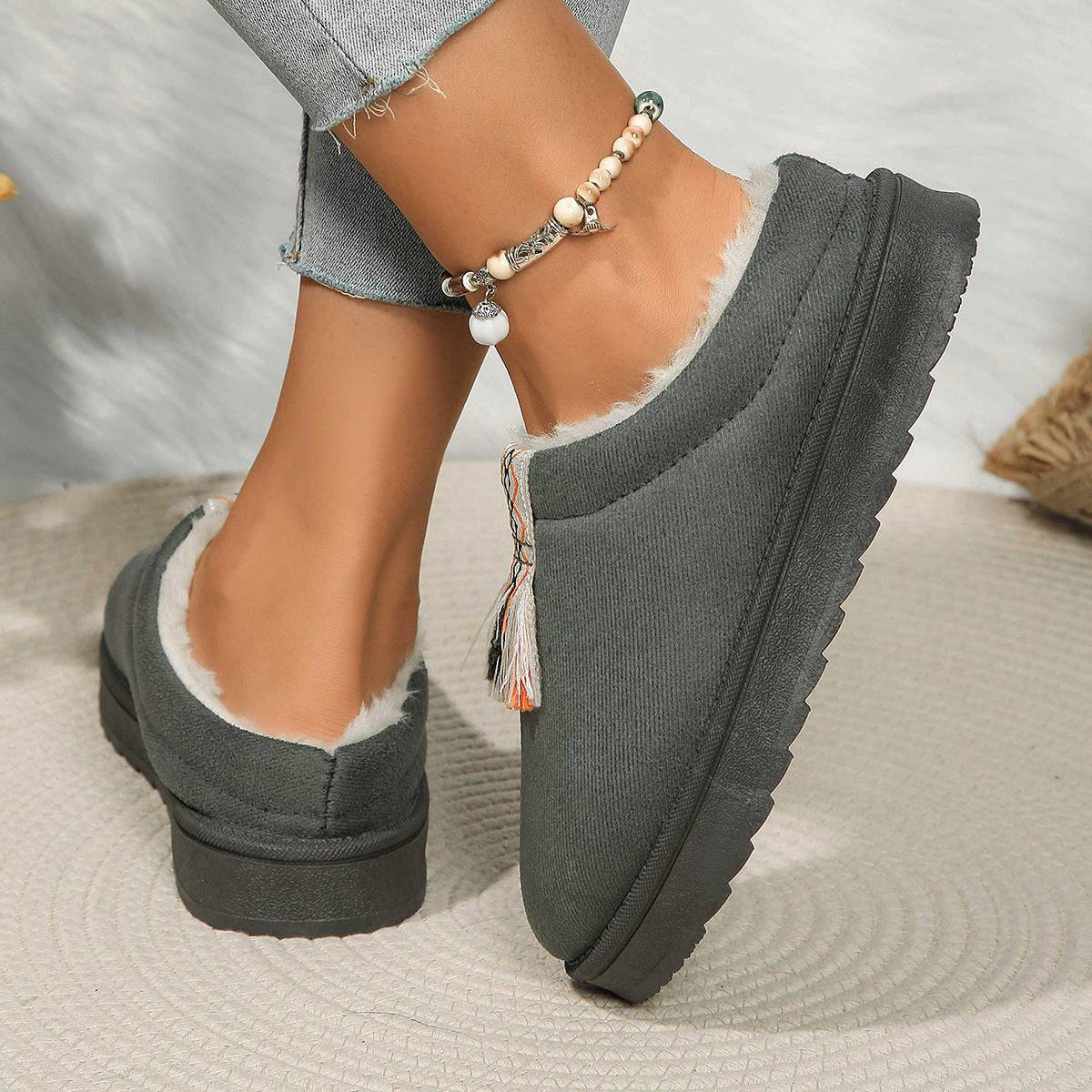 Winter Plush Home Slippers Fashion Round Toe Flat Suede Garden Shoes Indoor Warm Floor Bedroom Slipper For Women - ALL-IN-ONE GENSTORE & SERVICES
