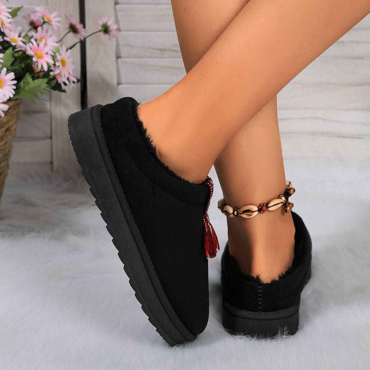 Winter Plush Home Slippers Fashion Round Toe Flat Suede Garden Shoes Indoor Warm Floor Bedroom Slipper For Women - ALL-IN-ONE GENSTORE & SERVICES