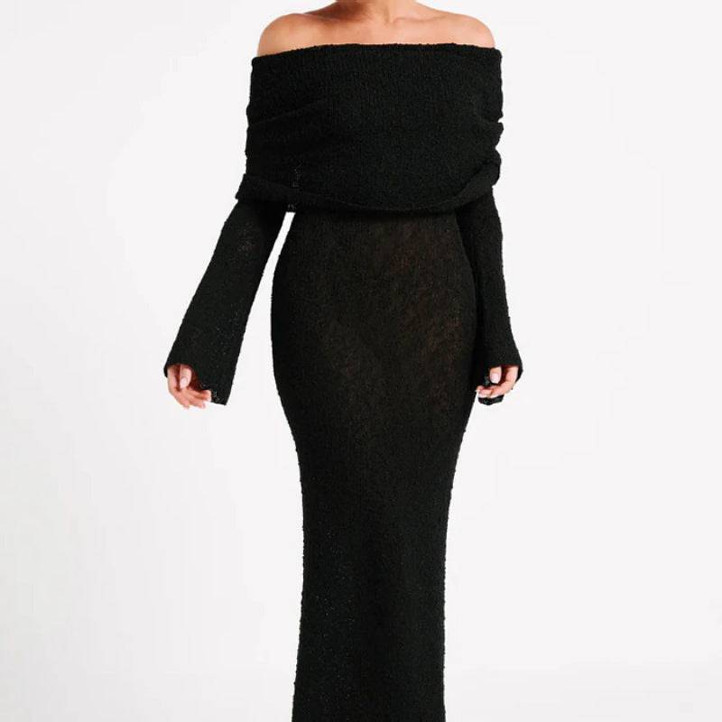 French-style One-shoulder Knitted Dress Fashion Party Beach Long-sleeved Long Dresses Fall Wainter Women's Clothing - ALL-IN-ONE GENSTORE & SERVICES
