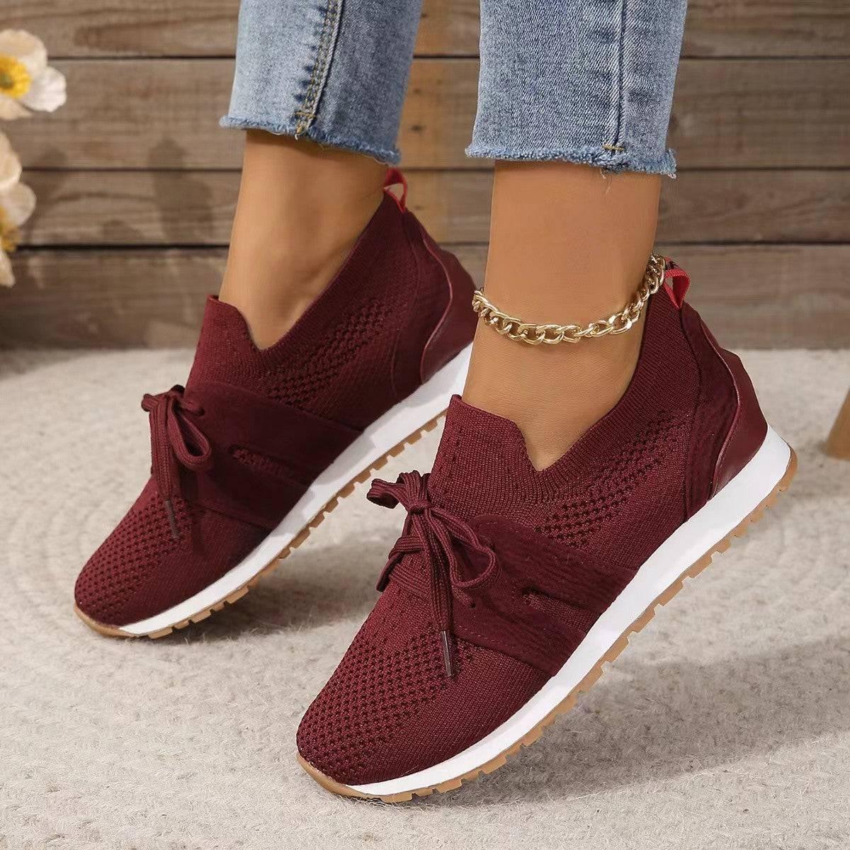 New Lace Up Mesh Flats Shoes For Women Breathable Casual Breathable Walking Wedges Shoes - ALL-IN-ONE GENSTORE & SERVICES