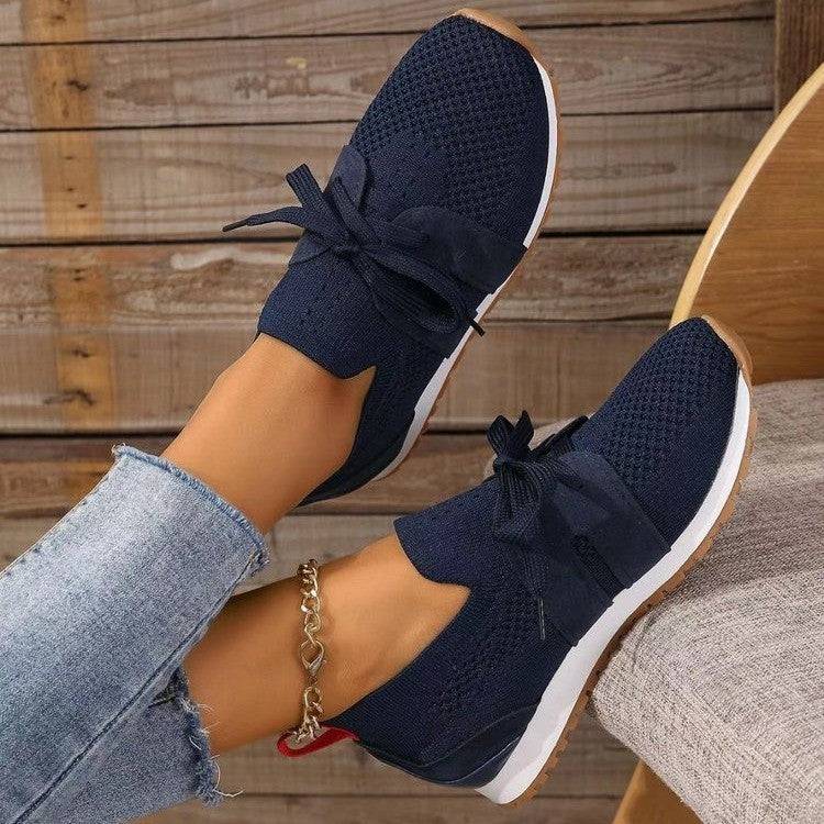 New Lace Up Mesh Flats Shoes For Women Breathable Casual Breathable Walking Wedges Shoes - ALL-IN-ONE GENSTORE & SERVICES