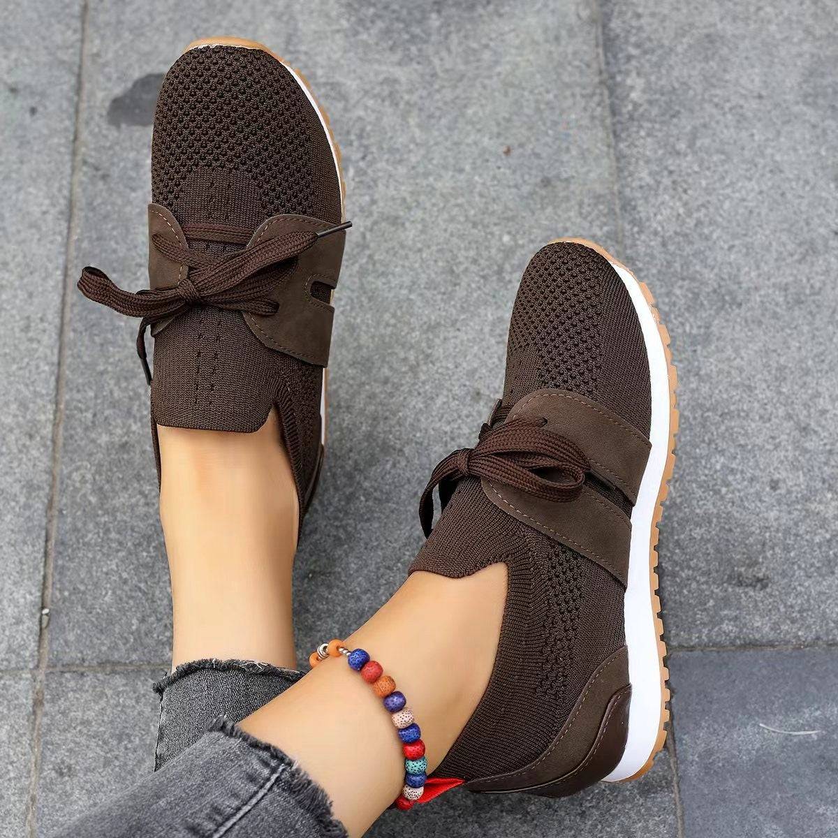 New Lace Up Mesh Flats Shoes For Women Breathable Casual Breathable Walking Wedges Shoes - ALL-IN-ONE GENSTORE & SERVICES