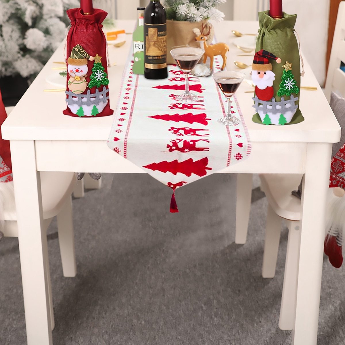 Christmas Elk Snowman Table Runner Merry Christmas Decorations - ALL-IN-ONE GENSTORE & SERVICES