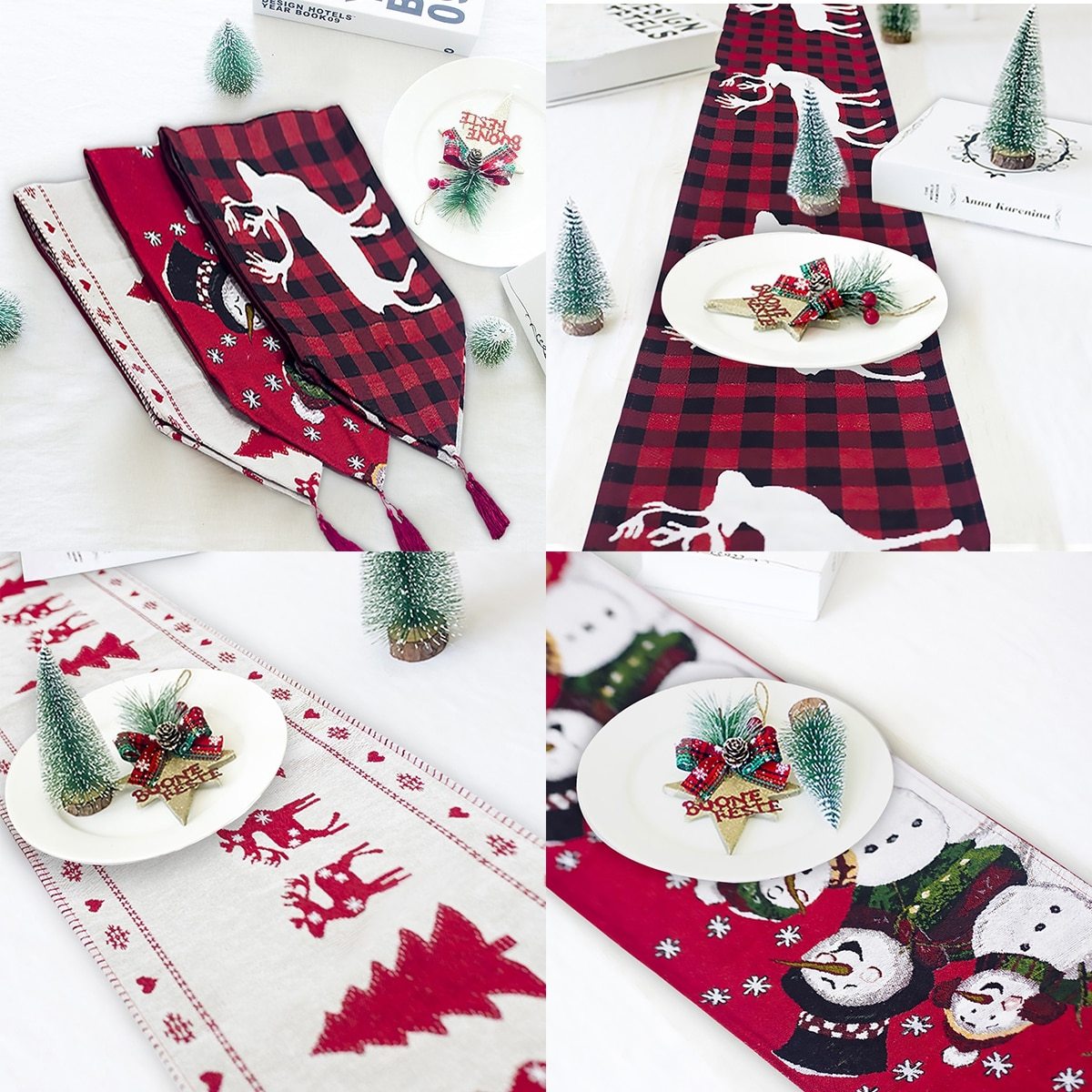 Christmas Elk Snowman Table Runner Merry Christmas Decorations - ALL-IN-ONE GENSTORE & SERVICES